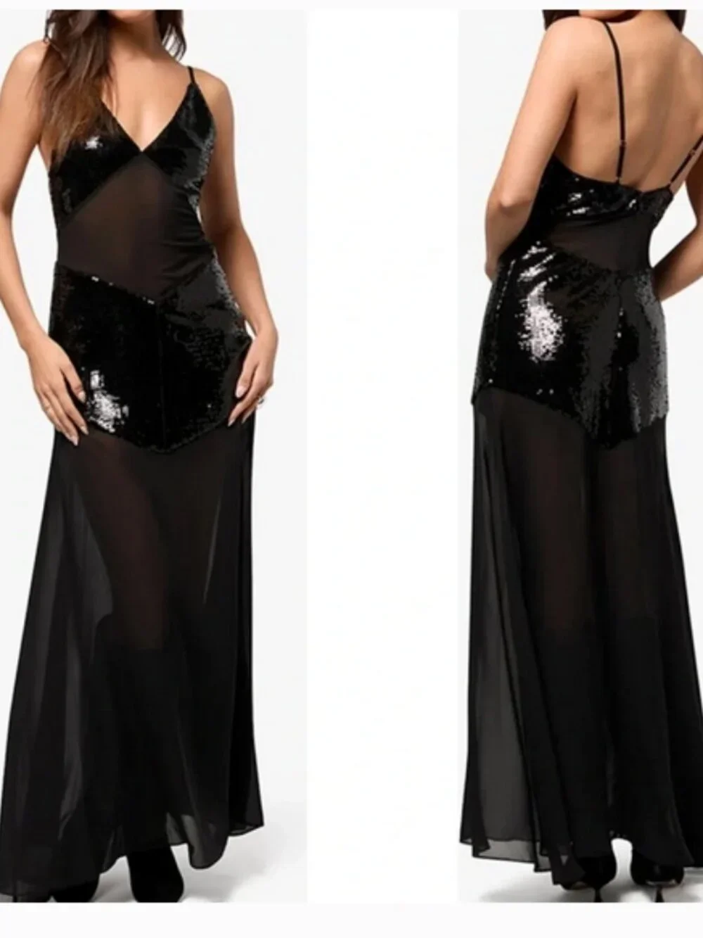 New! WeWoreWhat Sheer Panel Sequin Maxi Dress in Black Sz 6 - Picture 2 of 10